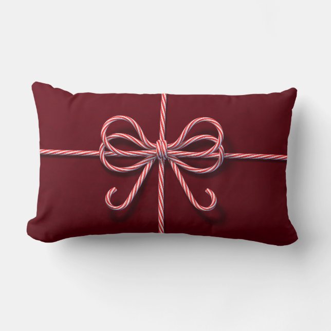 Candy Cane Bow Lumbar Pillow (Front)
