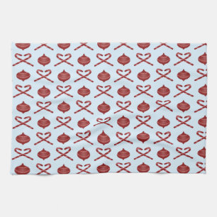Candy Cane Bows and Ornaments Tea Towel