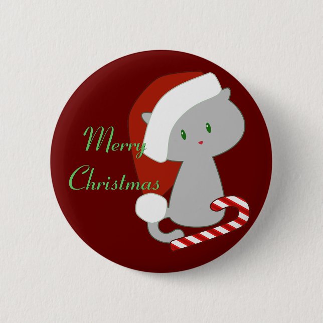 Candy Cane Cat Button (Front)