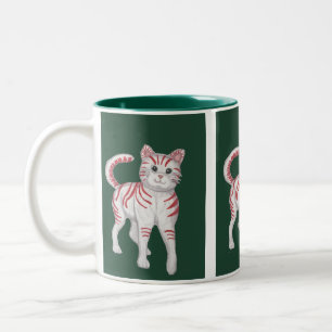Candy Cane Cat Two-Tone Coffee Mug