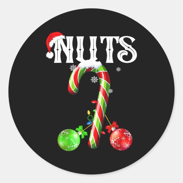 Candy Cane Chest Nuts Couples Funny Chestnuts Xmas Classic Round Sticker (Front)
