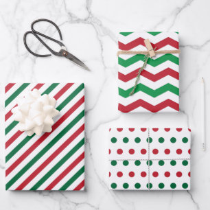Candy Cane Chevron Stripes & Polka Dots Pattern Wrapping Paper Sheet