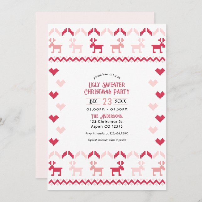 Candy Cane Chic Ugly Sweater Christmas Party Invitation (Front/Back)