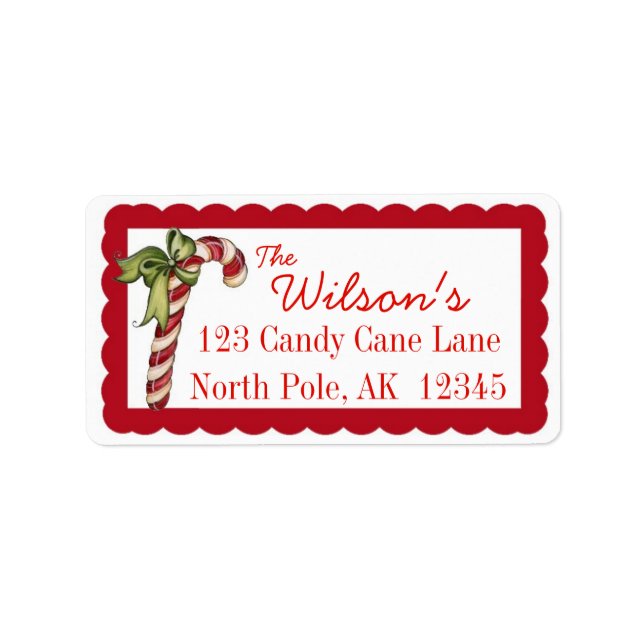 Candy Cane Christmas Address Labels Personalise (Front)
