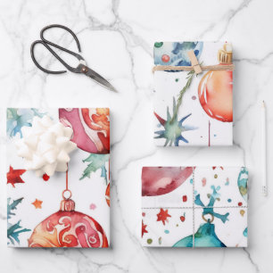Candy Cane Christmas Balls Wrapping Paper Sheet