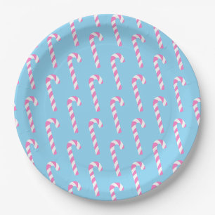 Candy Cane Christmas Blue Paper Plate