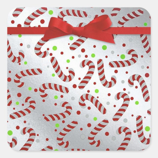 Candy Cane Christmas Card Envelope Square Sticker (Front)