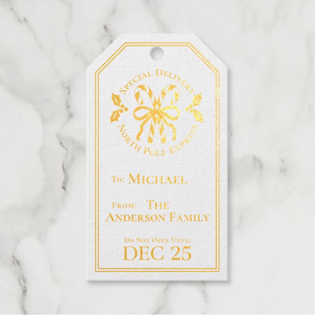 Candy Cane Christmas Foil Gift Tag (Front)