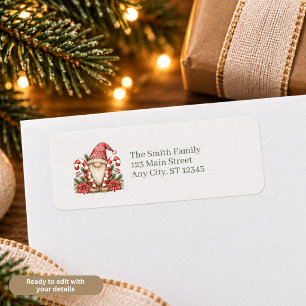 Candy Cane Christmas Gnome Return Address Labels