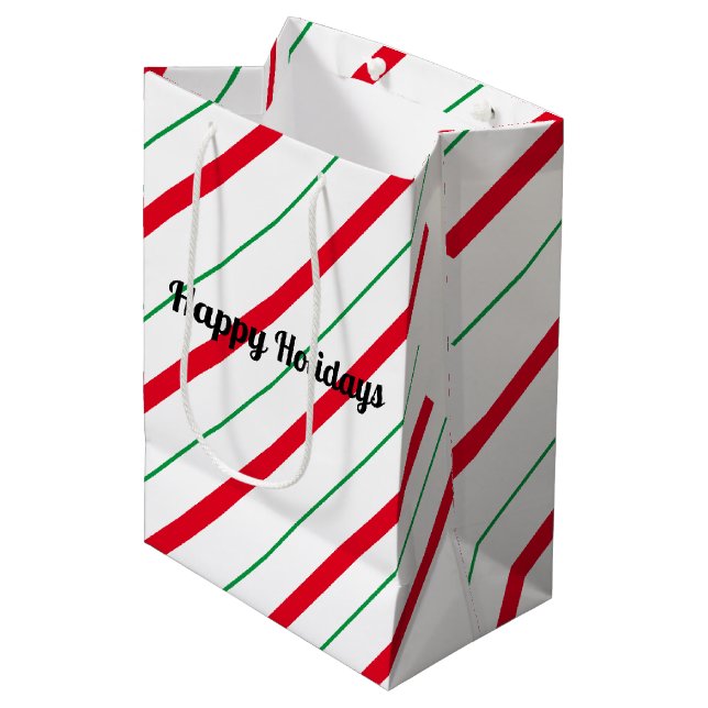 Candy Cane Christmas Holiday Gift Bag (Front Angled)