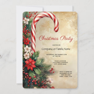 Candy Cane Christmas Holiday Party Invitation
