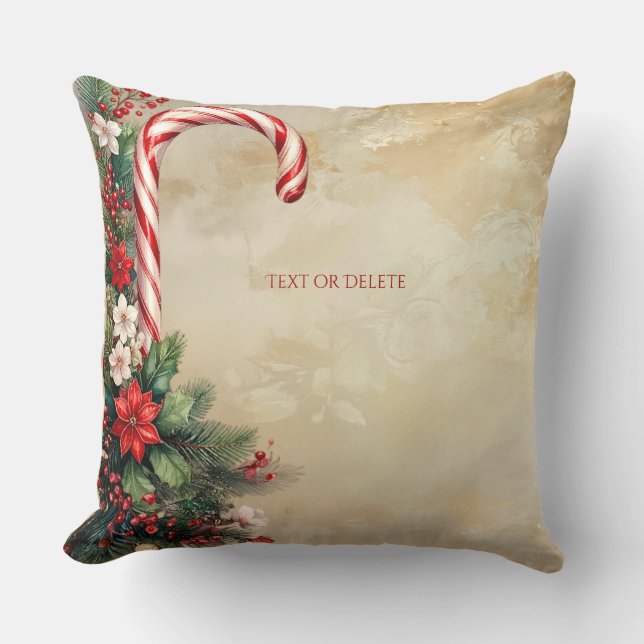 Candy Cane Christmas Holiday Throw Pillow (Front)