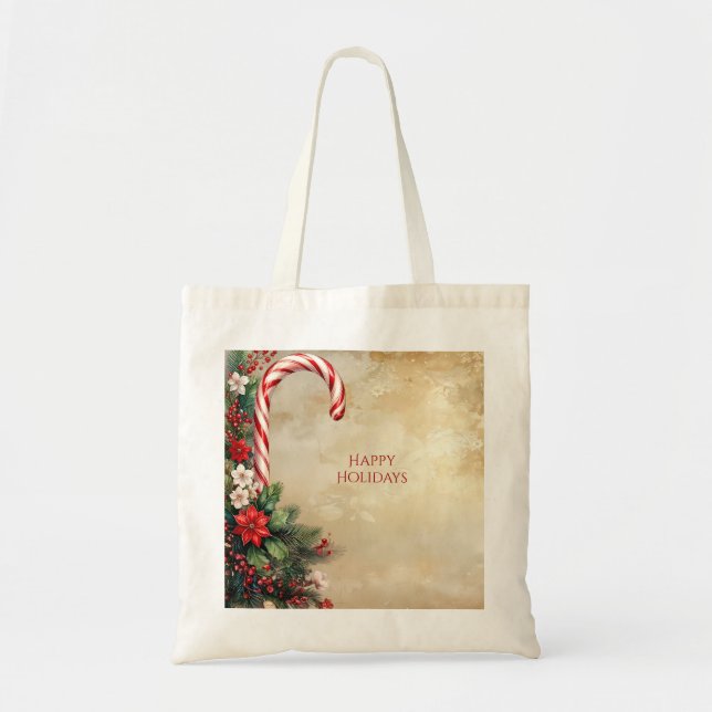 Candy Cane Christmas Holiday Tote Bag (Front)
