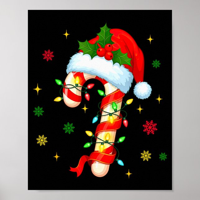 Candy Cane Christmas Lights Santa Hat Xmas Crew Wo Poster (Front)