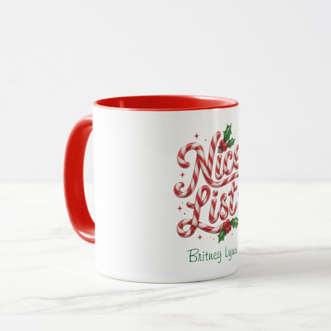 Candy Cane Christmas Nice List  Mug (Front Left)