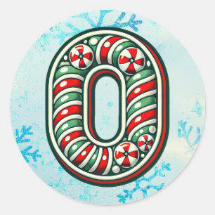 Candy Cane Christmas "O" Sticker, Festive Stripes Classic Round Sticker
