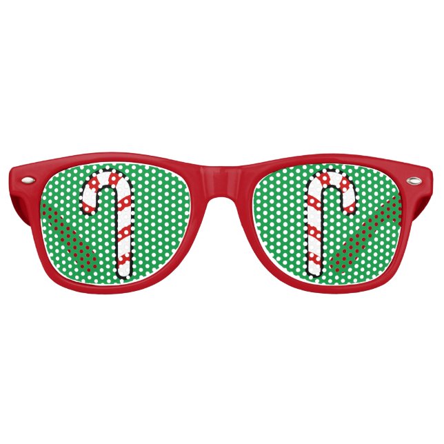 Candy Cane Christmas Party Green Red Retro Sunglasses (Front)