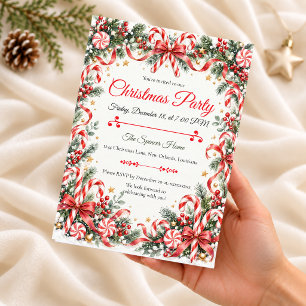 Candy Cane Christmas Party Invitation