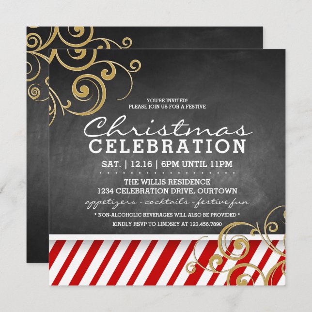 Candy Cane Christmas Party  Invitation (Front/Back)