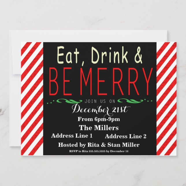 Candy Cane Christmas Party Invitation Template (Front)