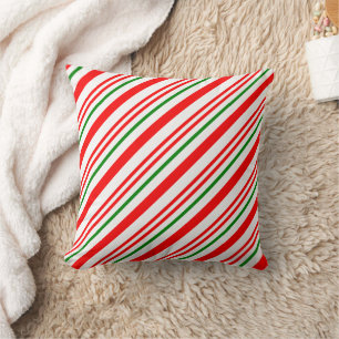 Candy Cane Christmas Red Green Stripes Pattern Cushion