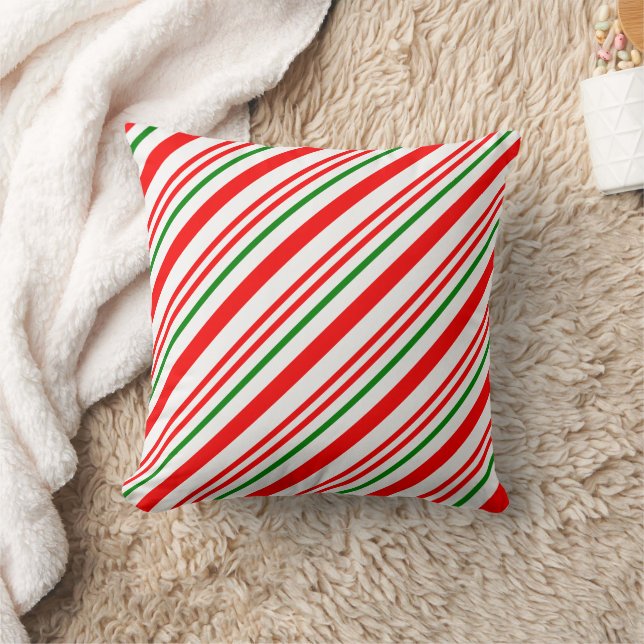 Candy Cane Christmas Red Green Stripes Pattern Cushion (Blanket)