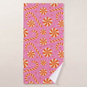 Candy cane Christmas retro pattern Bath Towel Set