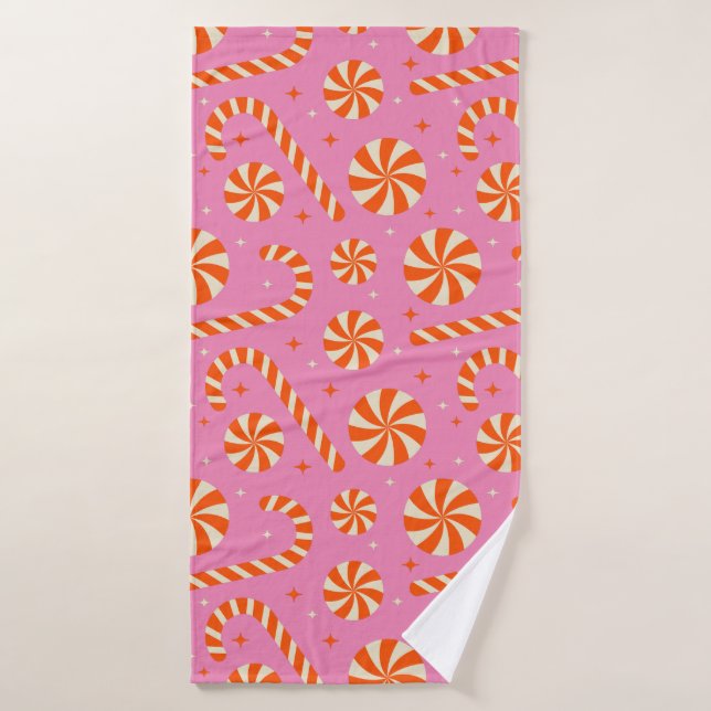 Candy cane Christmas retro pattern    Bath Towel Set (Bath Towel)