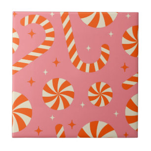 Candy cane Christmas retro pattern Ceramic Tile