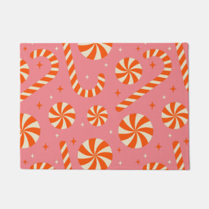 Candy cane Christmas retro pattern Doormat