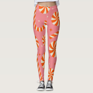 Candy cane Christmas retro pattern       Leggings