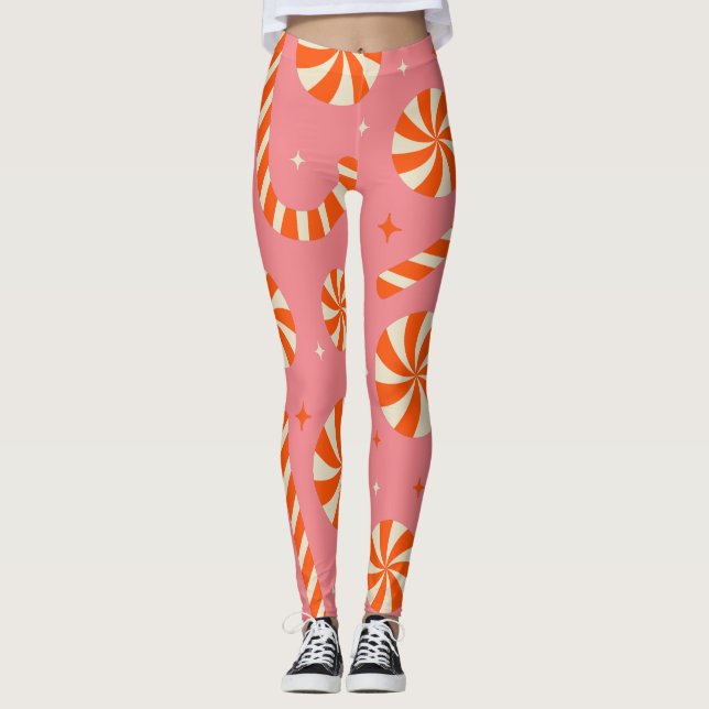 Candy cane Christmas retro pattern       Leggings (Front)