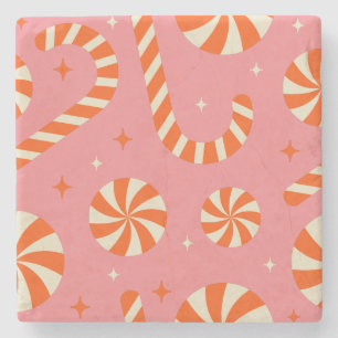 Candy cane Christmas retro pattern Stone Coaster