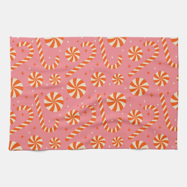 Candy cane Christmas retro pattern  Tea Towel (Horizontal)