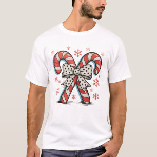 Candy Cane Christmas Season Bow Xmas Holiday T-Shirt