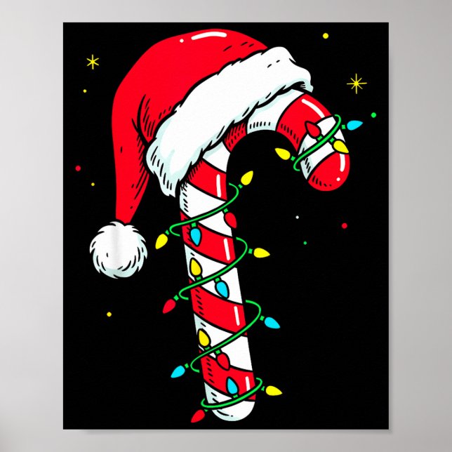 Candy Cane Christmas Shirt Santa Hat Family Matchi Poster (Front)