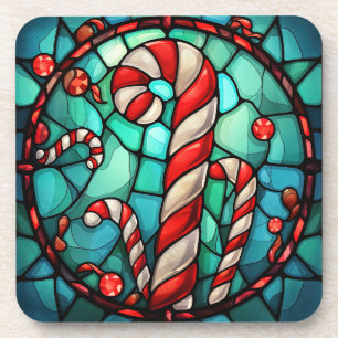 Candy Cane Christmas Stained Glass Coaster