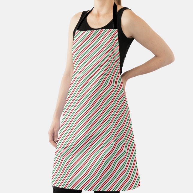 Candy Cane Christmas Stripes Red Green Apron (Insitu)