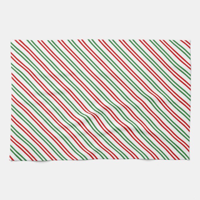 Candy Cane Christmas Stripes Red Green Tea Towel (Horizontal)
