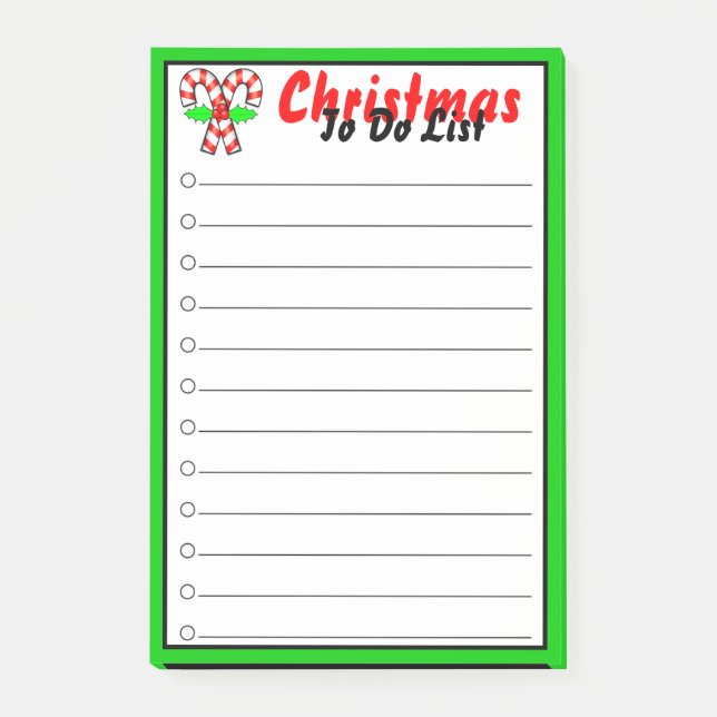 Candy Cane Christmas To Do List Post-it Notes (Front)