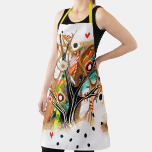 Candy cane Christmas tree birds abstract rainbow Apron