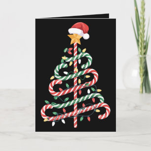 Candy Cane Christmas Tree Lights Santa Hat Xmas Card
