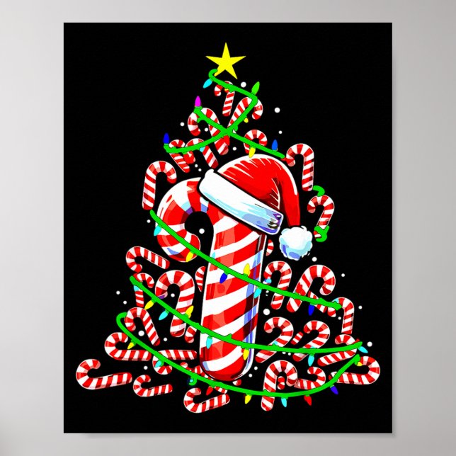 Candy Cane Christmas Tree Lights Santa  Poster (Front)