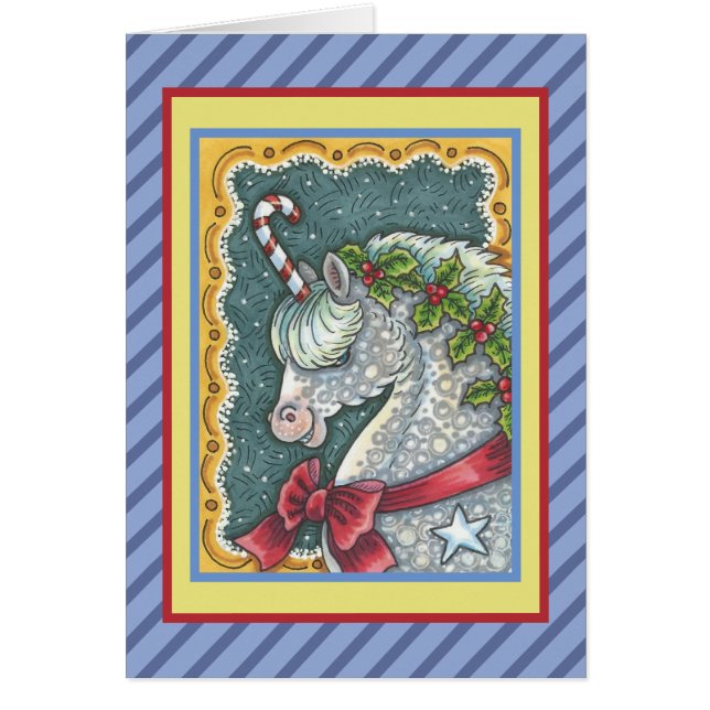 CANDY CANE CHRISTMAS UNICORN GREETING CARD V (Front)