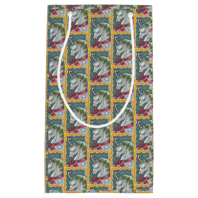 CANDY CANE CHRISTMAS UNICORN, HORSE SMALL GIFT BAG (Front)