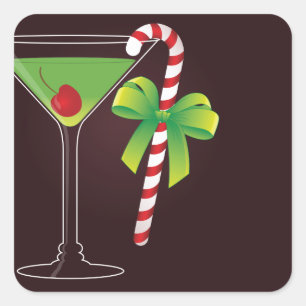 Candy Cane Cocktail Christmas Square Sticker