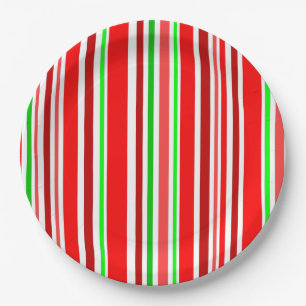 Candy Cane Colours Red White Green Stripes Paper Plate