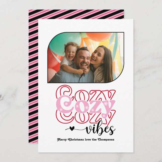 Candy Cane Cosy Vibes Only Christmas Photo Holiday Card (Front/Back)