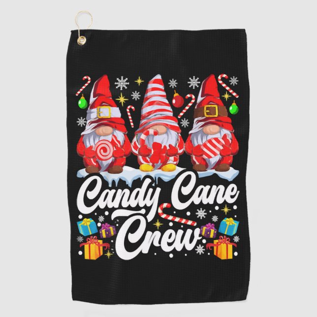 Candy Cane Crew Christmas Candy Lover Gnome Golf Towel (Front)