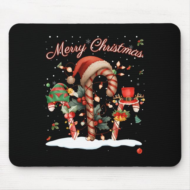 Candy Cane Crew Christmas Elf Hat Santa Holiday De Mouse Pad (Front)